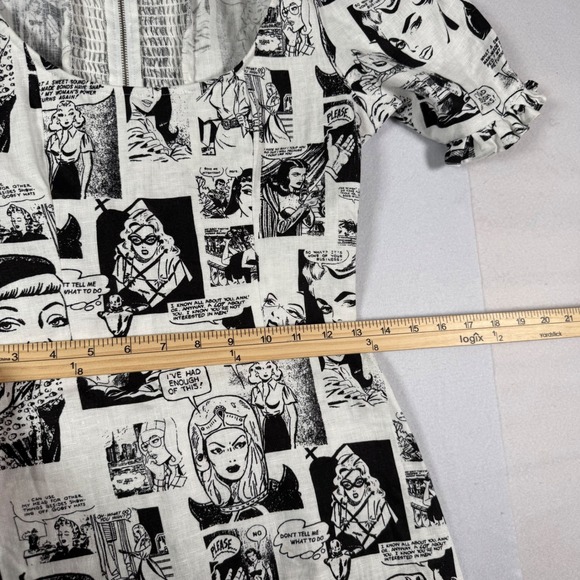 Reformation Temecula Womens 4 Comic Book Print Linen Mini Dress Puff Sleeve - Picture 6 of 10
